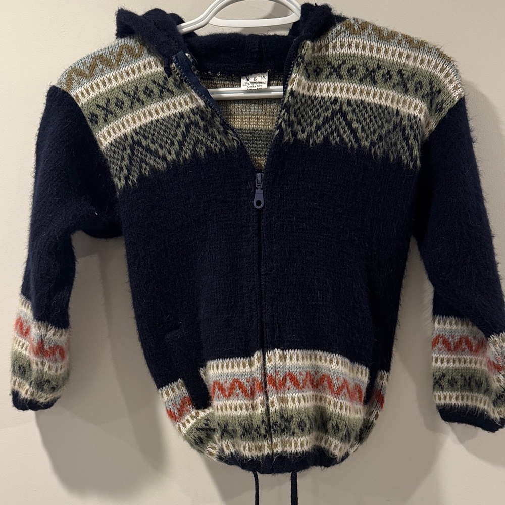 Cozy Kids Alpaca Hooded Knit Sweater with Pattern